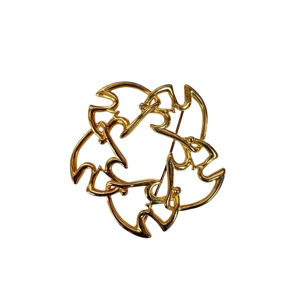 Vintage Doves Goldtone Abstract Large Brooch